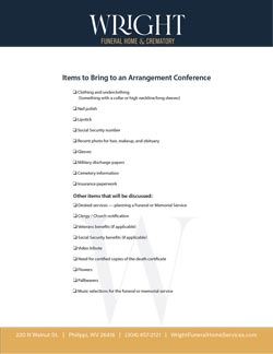 Items to Bring to an Arrangement